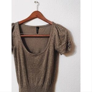 Topshop metallic gray knot embellished top